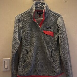 Patagonia Women's Small Fleece Gray Pink Snap 1/4 Zip Pullover